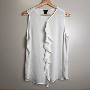 Ann Taylor Factory Women's Sleeveless Ruffle Front Semi-Sheer Blouse Size L EUC
